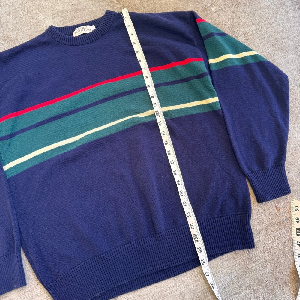 Vintage 90s Cambria Navy Blue Striped Crewneck Knit Sweater Pullover USA made - Picture 2 of 4